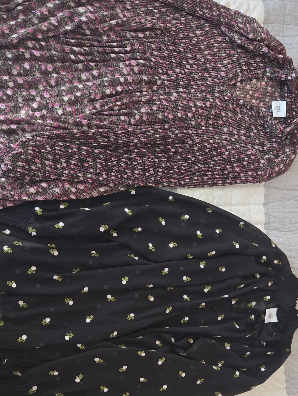 Two CAbi Floral Chiffon Long Sleeve Blouses